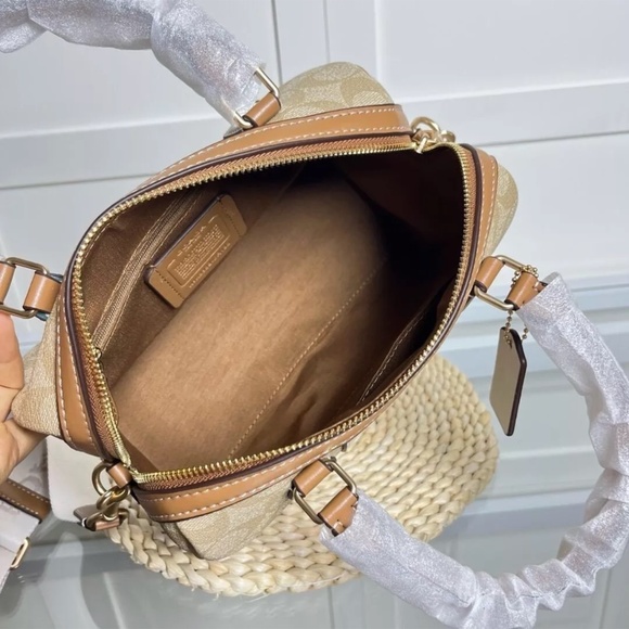 Coach Rowan Women Satchel In Signature Canvas With Stripe Light Khaki Color $495 - Picture 7 of 12